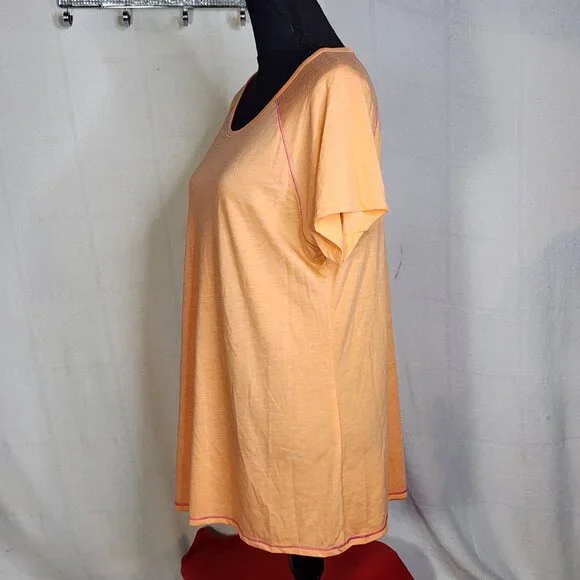 Avia Neon Peach and Bright Pink Hems Short Sleeved Poly Rayon Workout Tee Sz XL - Picture 8 of 16